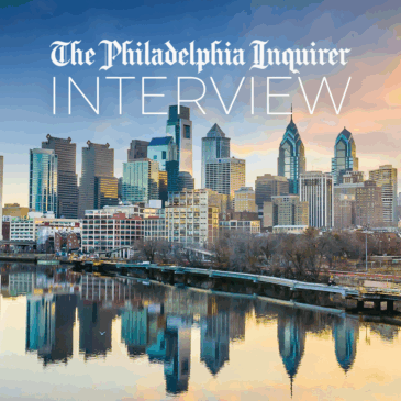 Photo of the Philadelphia skyline with the text "The Philadelphia Inquirer Interview"