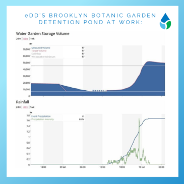 Charts showing successful prevention of stormwater from entering Brooklyn Botanic Garden's sewer systerm.