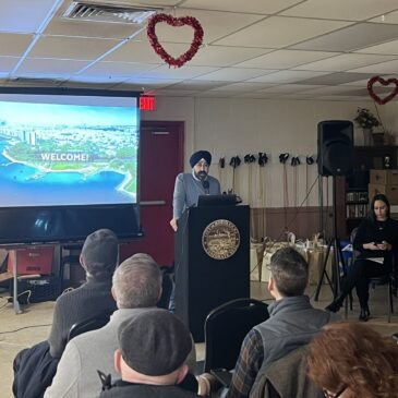 Hoboken, NJ, mayor Ravi S. Bhalla speaking at the second community meeting on Maritime Park Phase I.