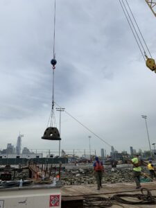 Reef ball being installed at Gansvoort Peninsula, engineered EDD